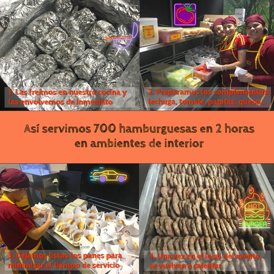 personas despachando hamburguesas en evento de los portales por motivo de los juegos panamericanos